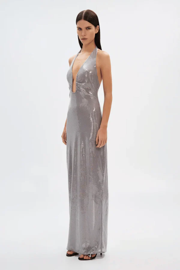 Misha The Alusia Sequin Gown - Pewter - Image 4