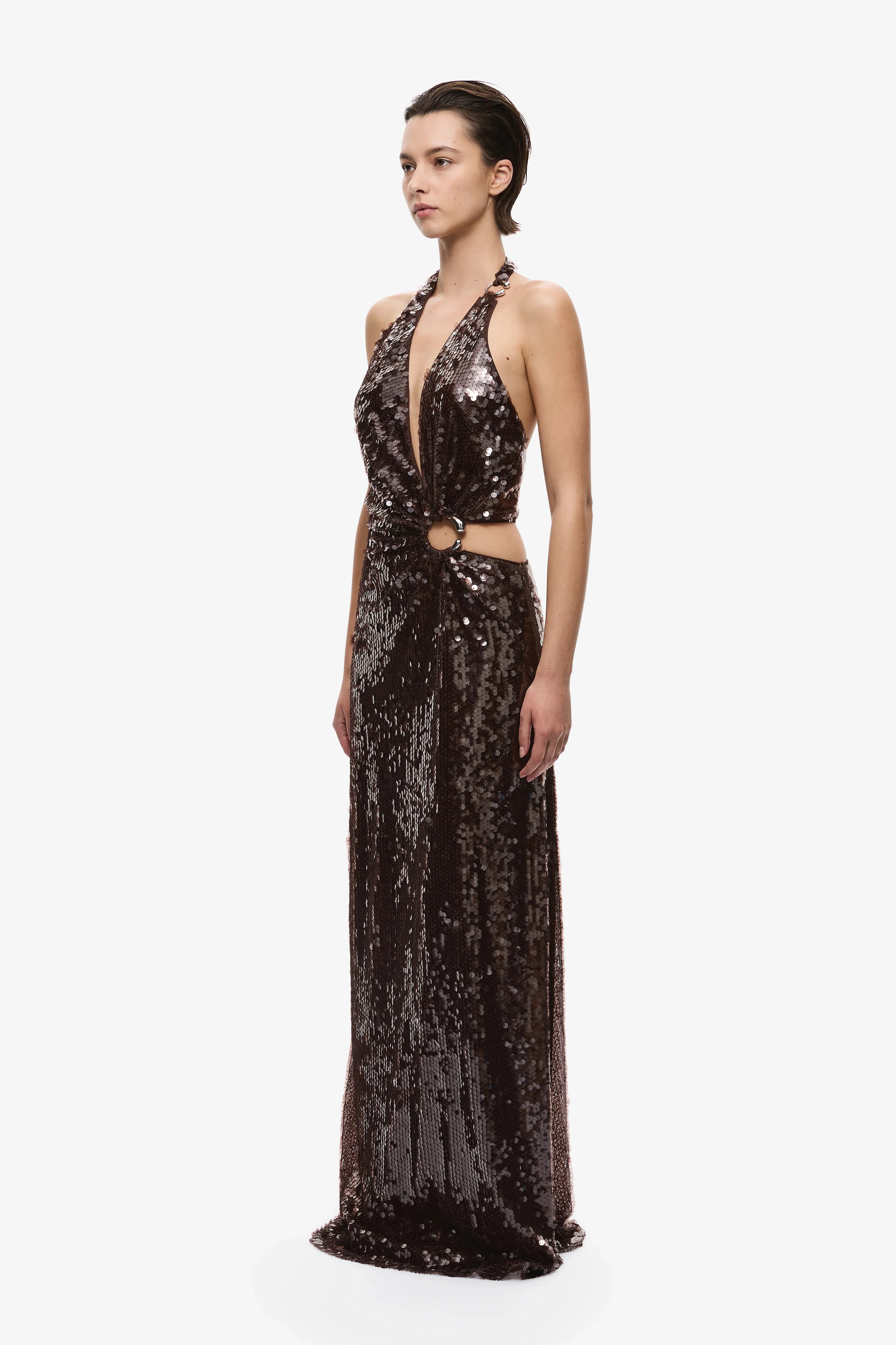 Misha The Devon Sequin Maxi Dress - Chocolate - Image 2