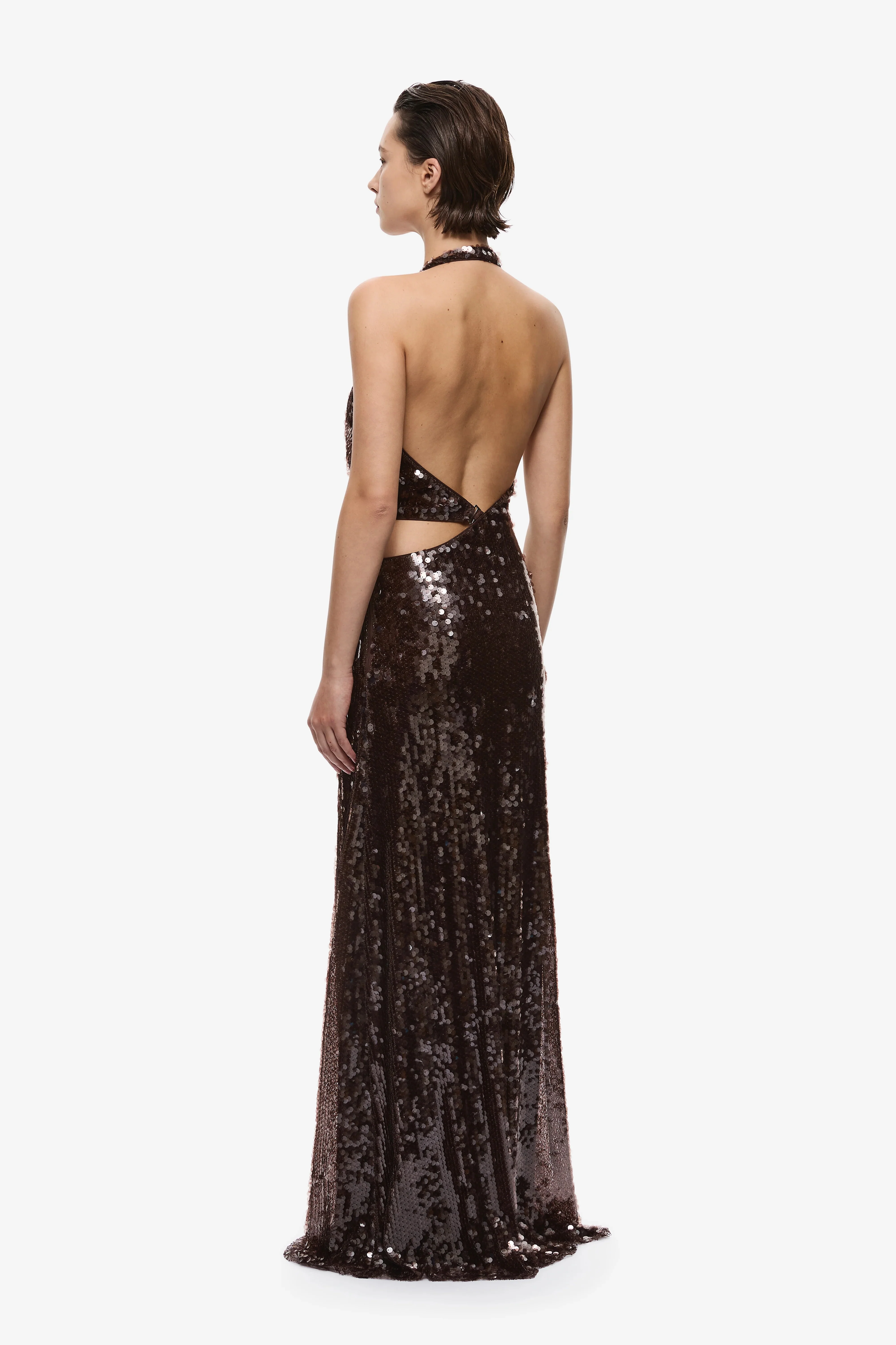 Misha The Devon Sequin Maxi Dress - Chocolate - Image 3