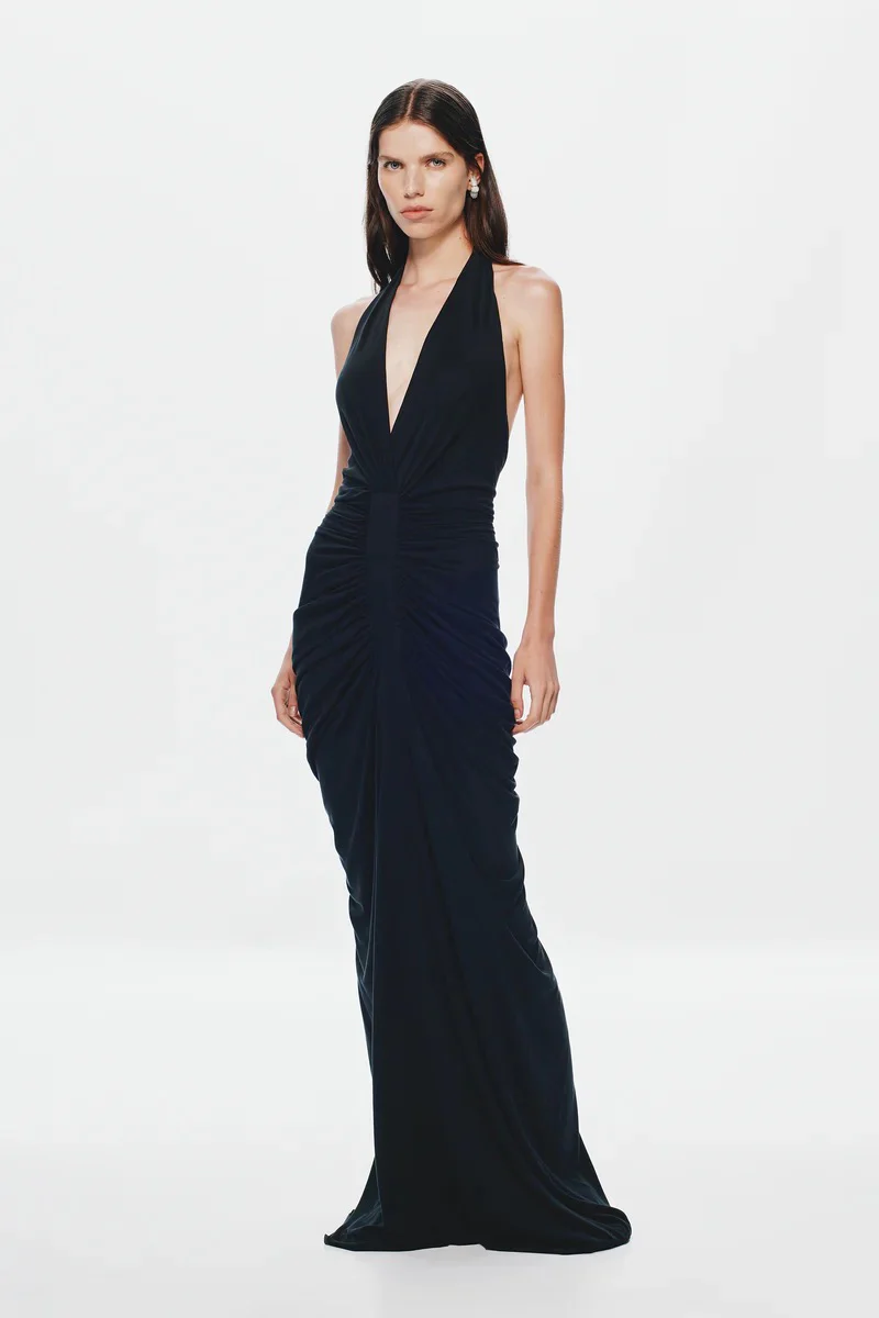 Misha Venus Gathered Cupro Dress - Black - Image 3