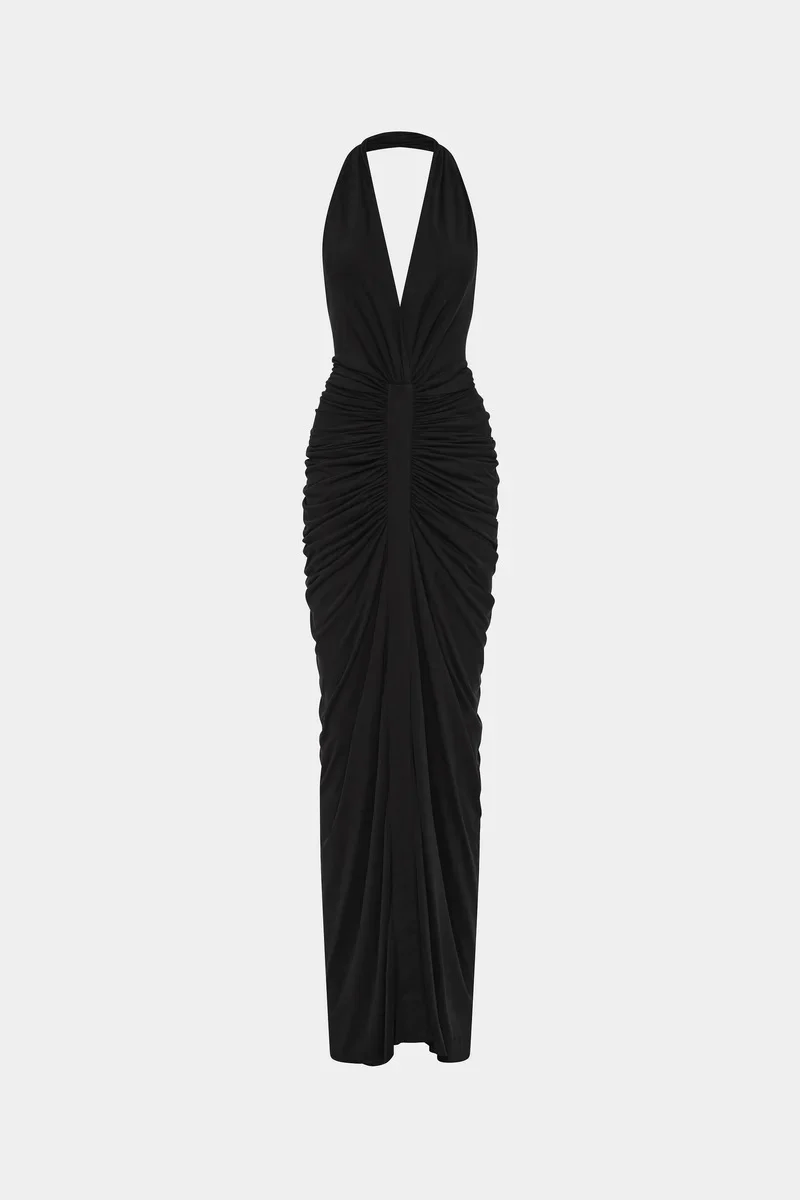 Misha Venus Gathered Cupro Dress - Black - Image 4
