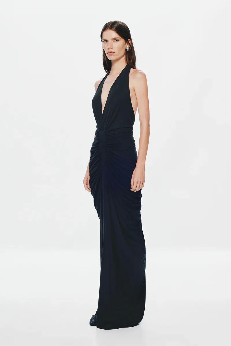 Misha Venus Gathered Cupro Dress - Black - Image 5