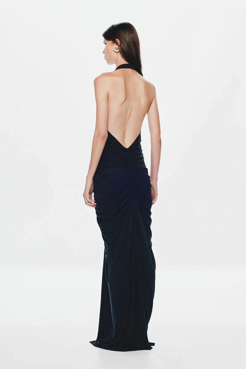 Misha Venus Gathered Cupro Dress - Black - Image 6