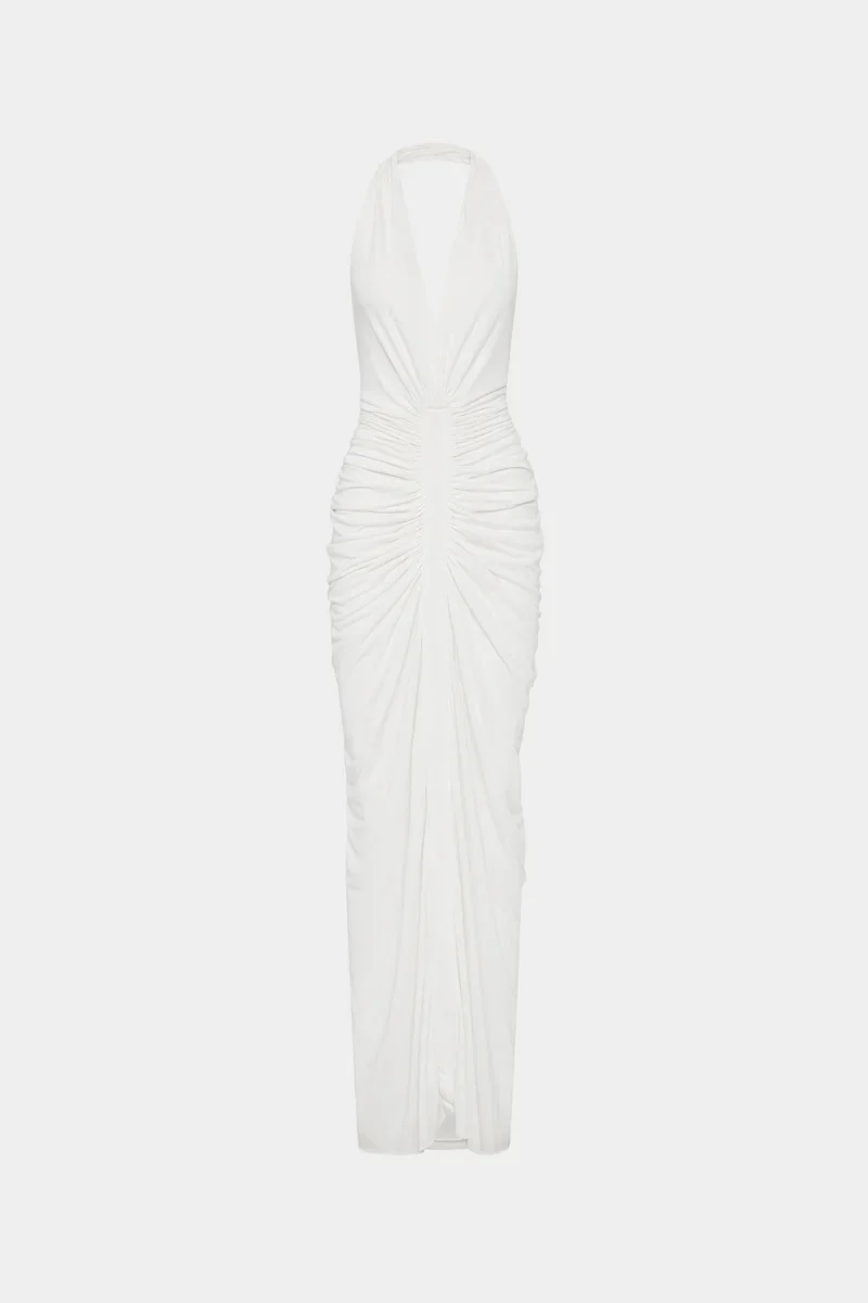 Misha Venus Gathered Cupro Dress - Ivory - Image 3