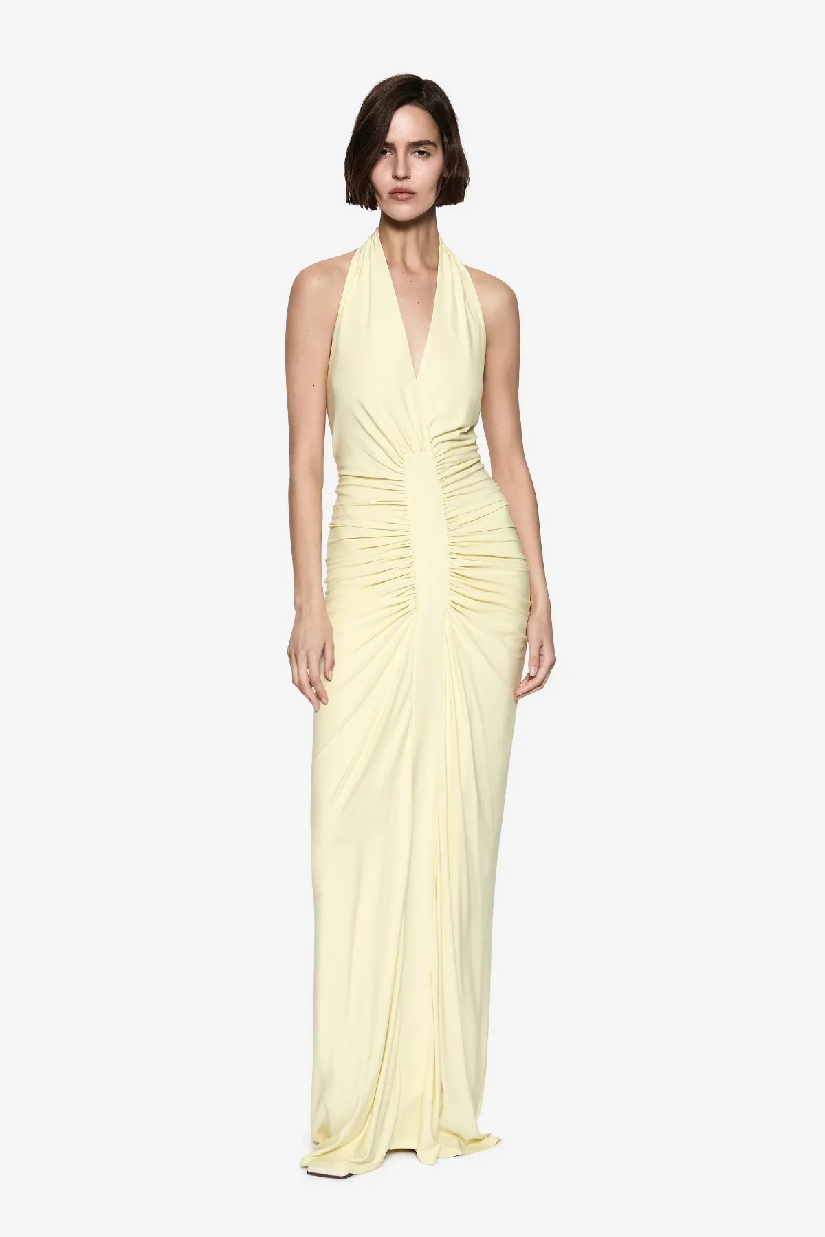 Misha Venus Gathered Cupro Dress - Lemon