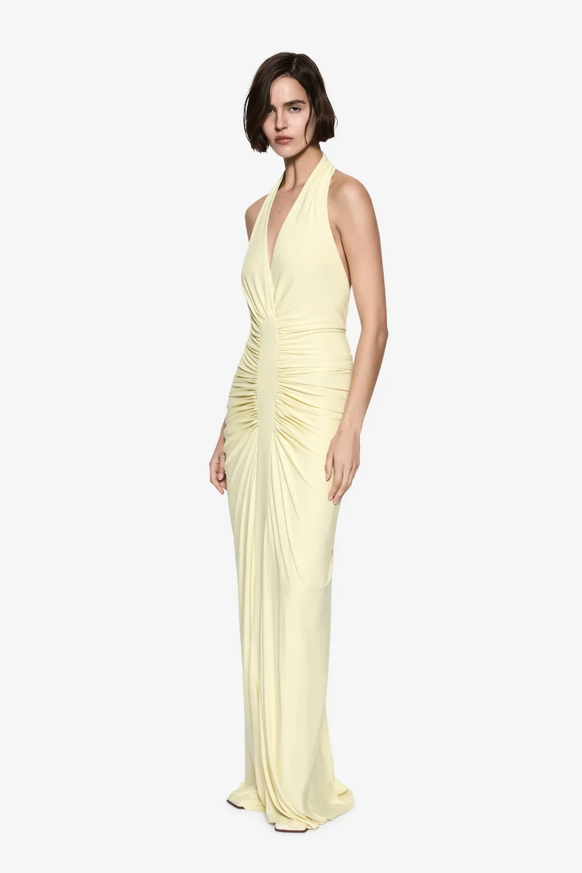Misha Venus Gathered Cupro Dress - Lemon - Image 2