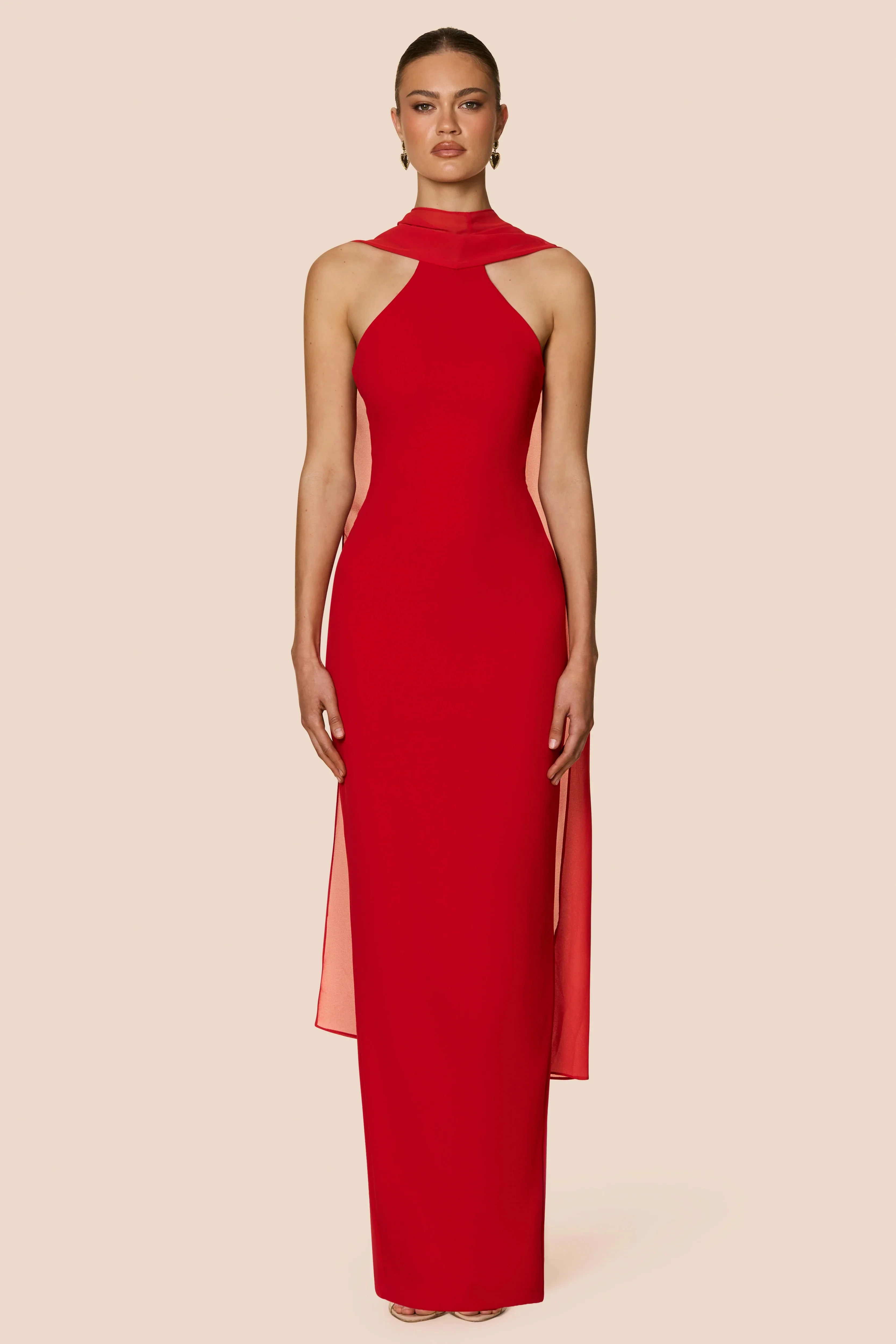 Nookie Martini High Neck Gown - Red