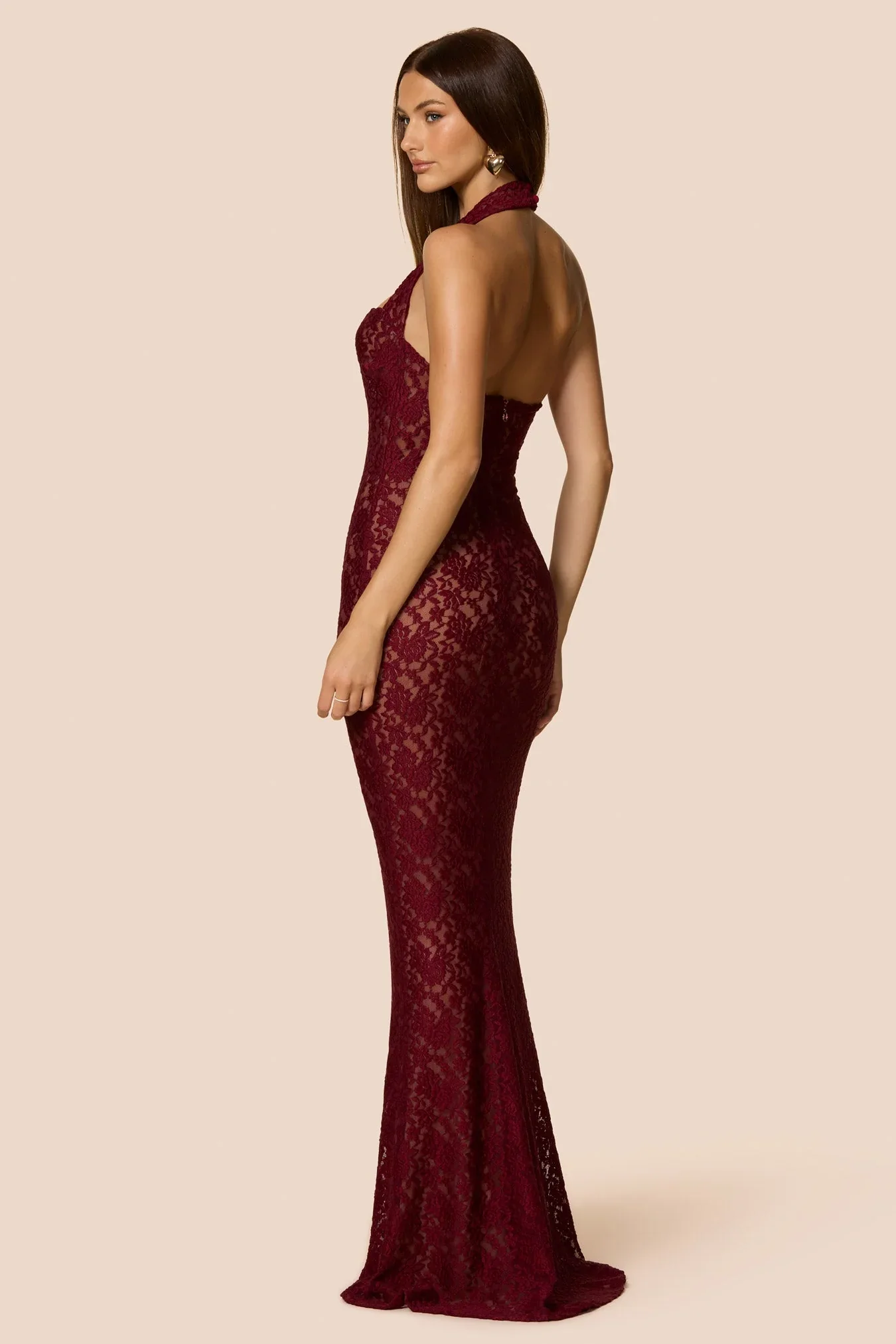Nookie Mystique Halter Gown Dress - Wine - Image 3