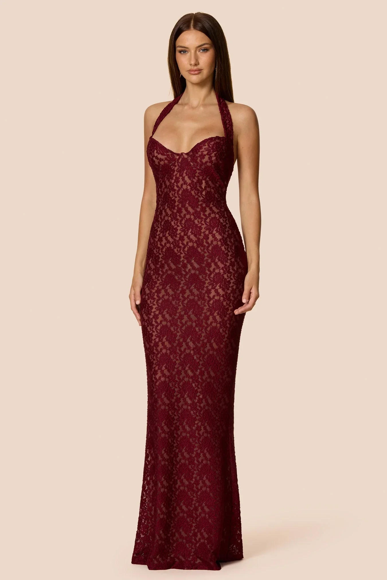 Nookie Mystique Halter Gown Dress - Wine - Image 4