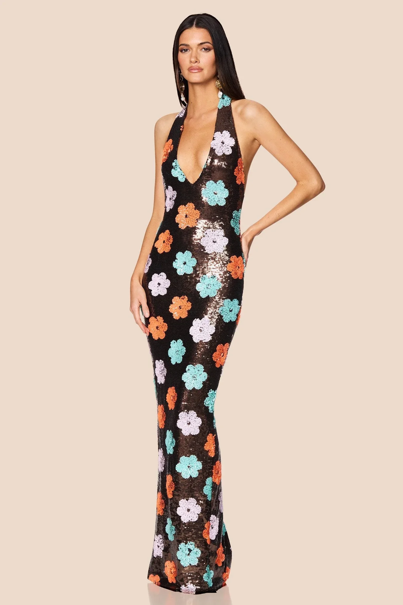 Nookie Sienna Halter Gown - Floral Sequin - Image 2