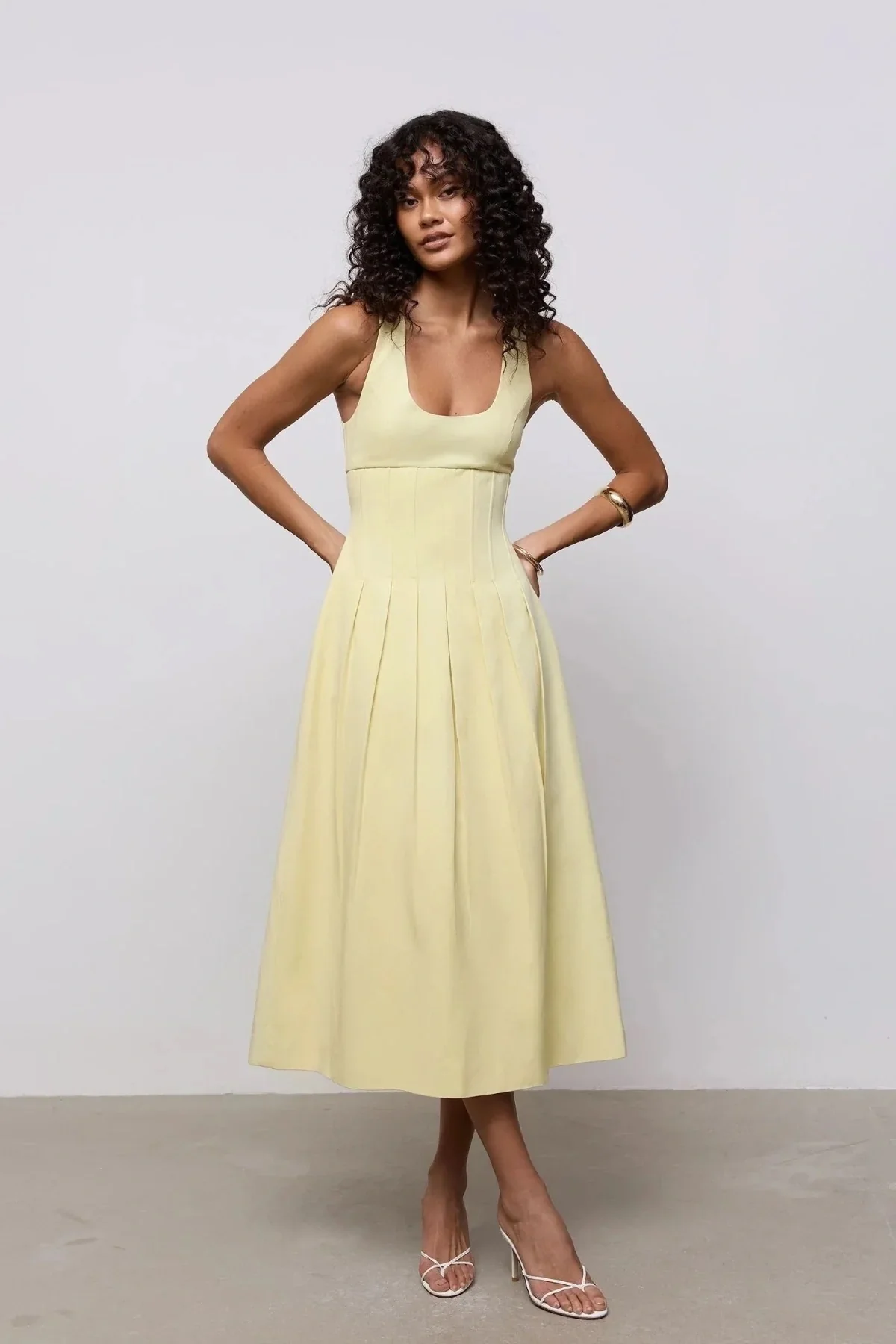 Odd Muse Cotton Mix Cinched Midi Dress - Lemon