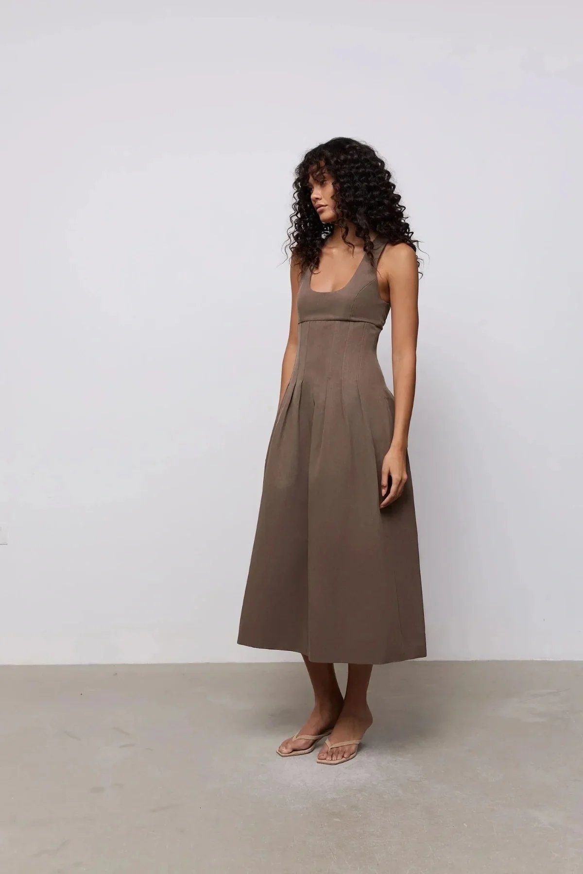 Odd Muse Cotton Mix Cinched Midi Dress - Mushroom - Image 2