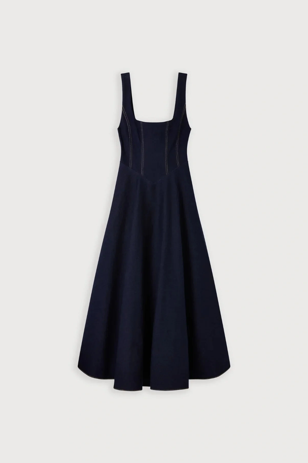 Odd Muse Cotton Mix Denim Square Neck Midi- Dark Blue - Image 5