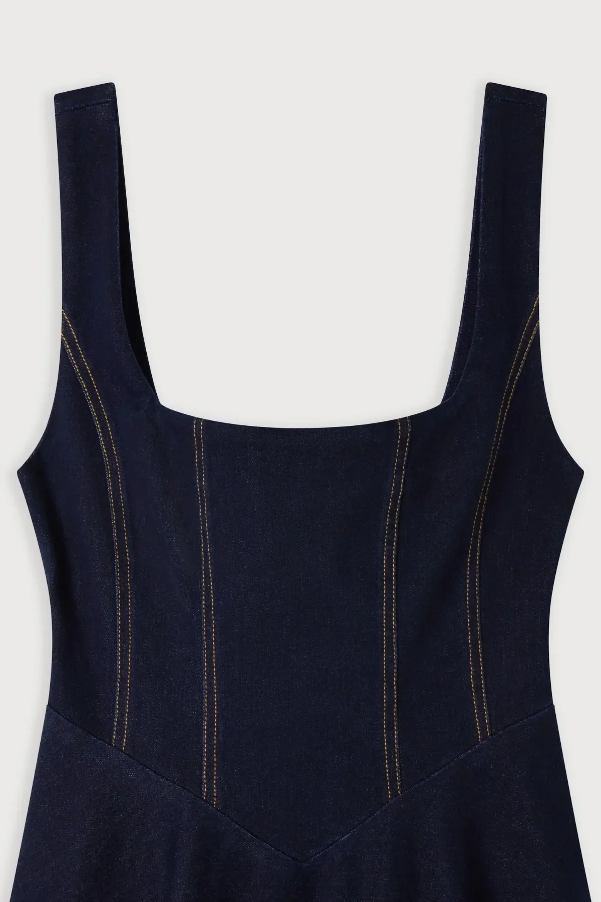 Odd Muse Cotton Mix Denim Square Neck Midi- Dark Blue - Image 6