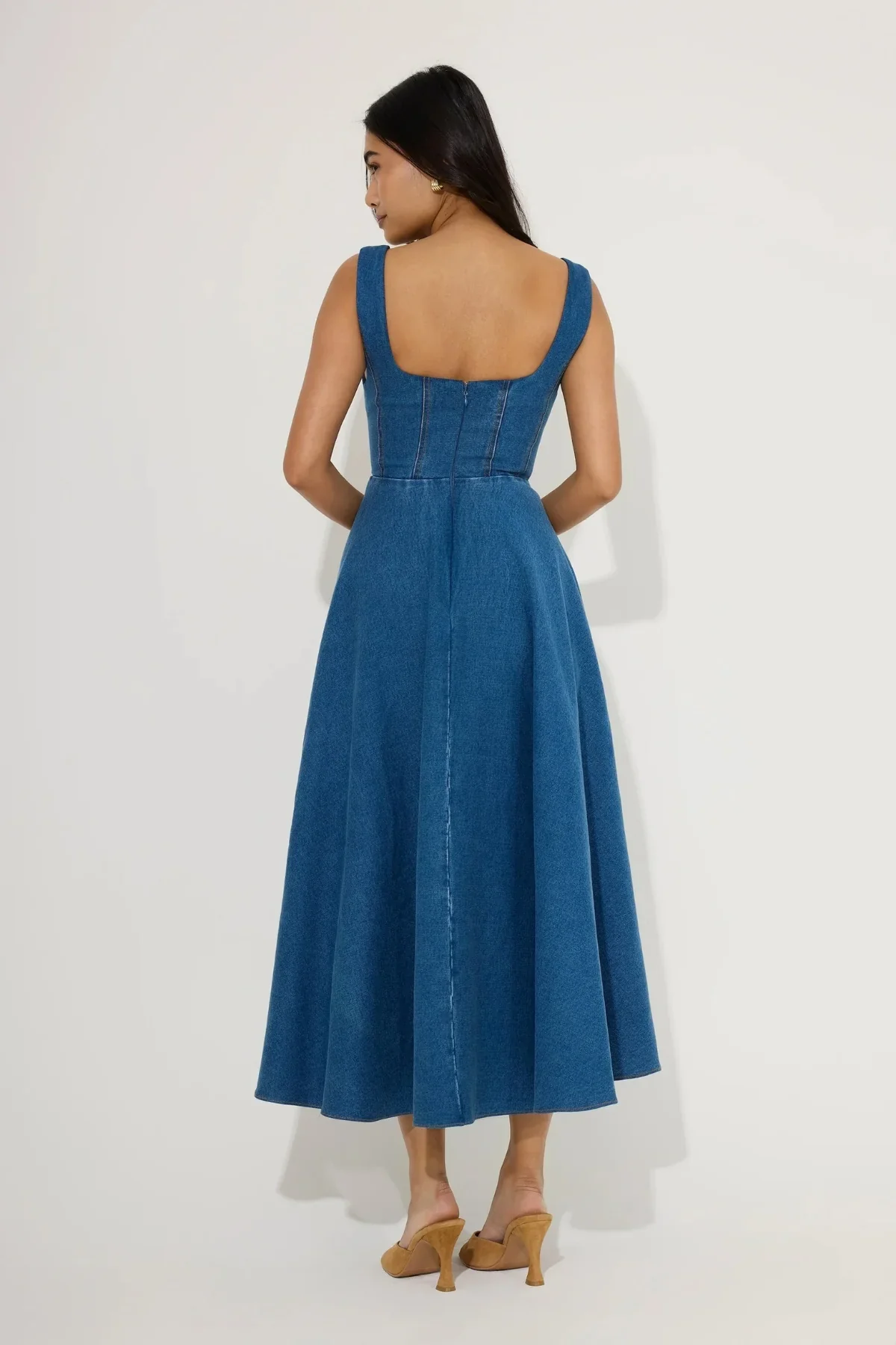 Odd Muse Cotton Mix Denim Square Neck Midi- Light Blue - Image 2