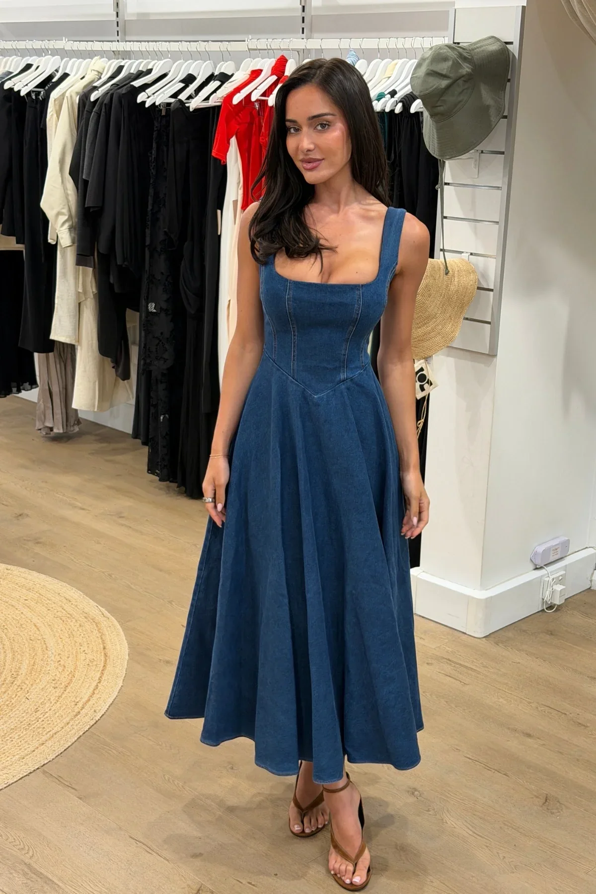Odd Muse Cotton Mix Denim Square Neck Midi- Light Blue - Image 4