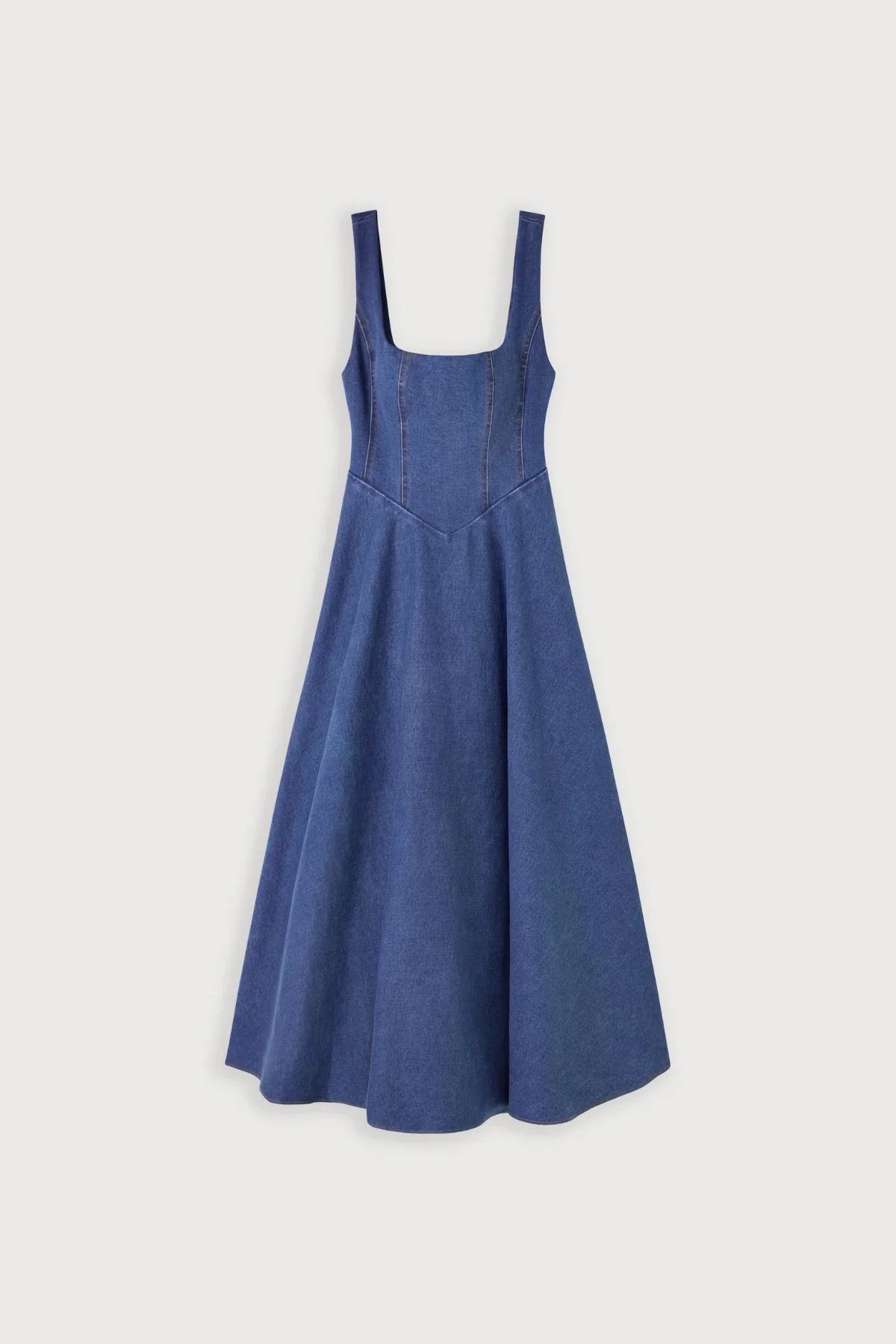 Odd Muse Cotton Mix Denim Square Neck Midi- Light Blue - Image 5