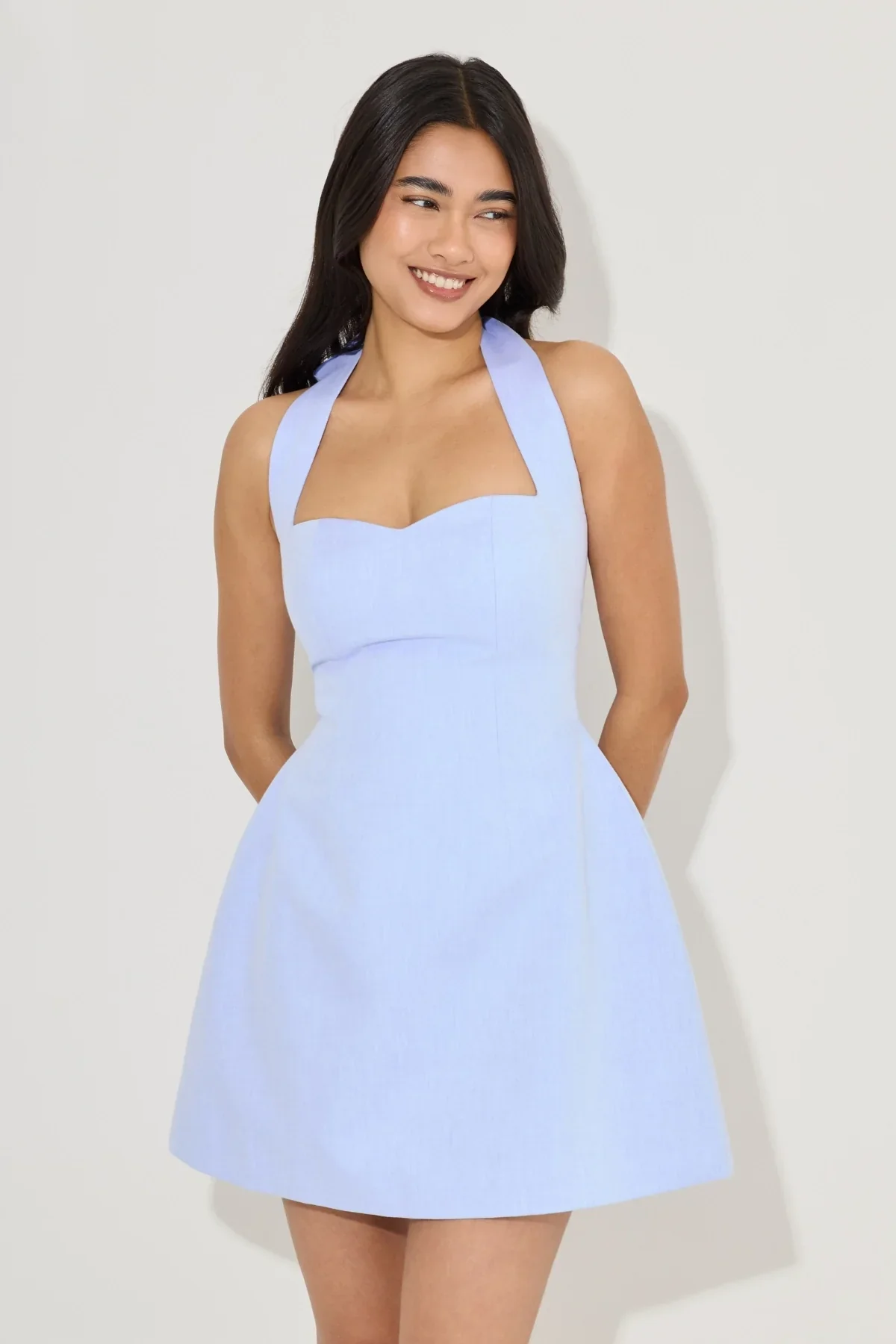 Odd Muse Cotton Mix Pinstripe Mini Dress - Blue Pinstripe - Image 2