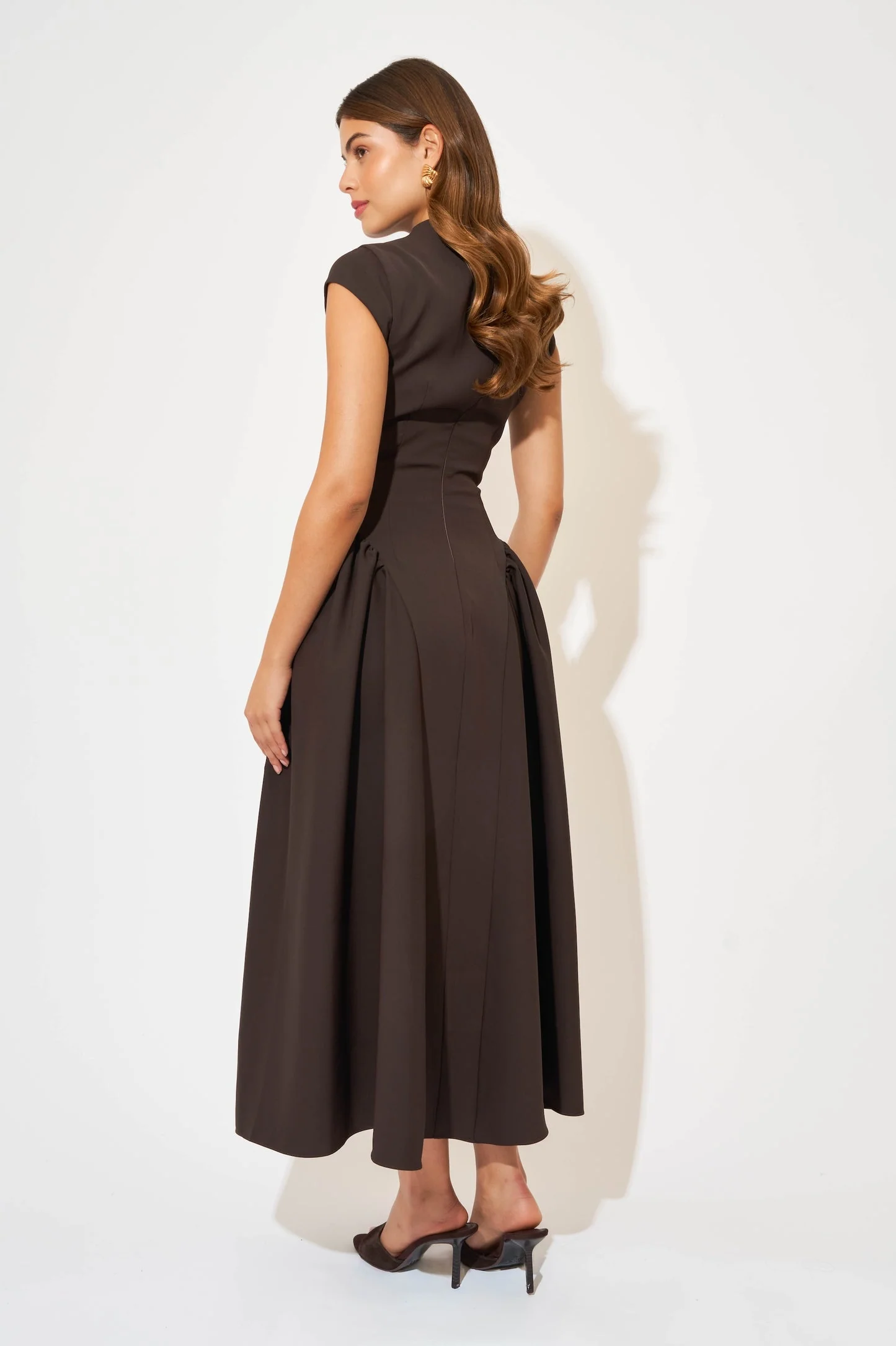 Odd Muse The Ultimate Muse Cap Sleeve Midi Dress- Brown - Image 2