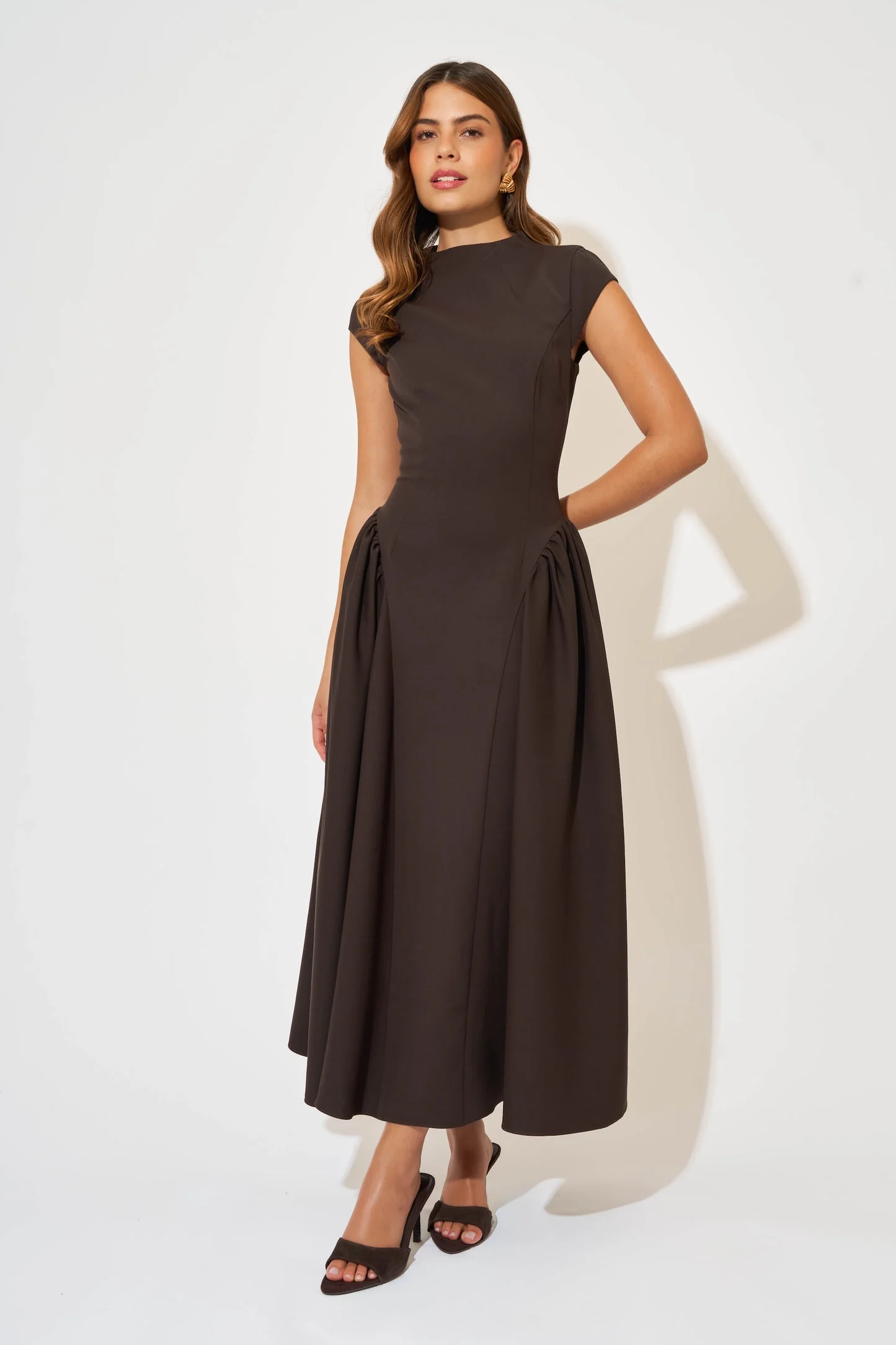 Odd Muse The Ultimate Muse Cap Sleeve Midi Dress- Brown - Image 5