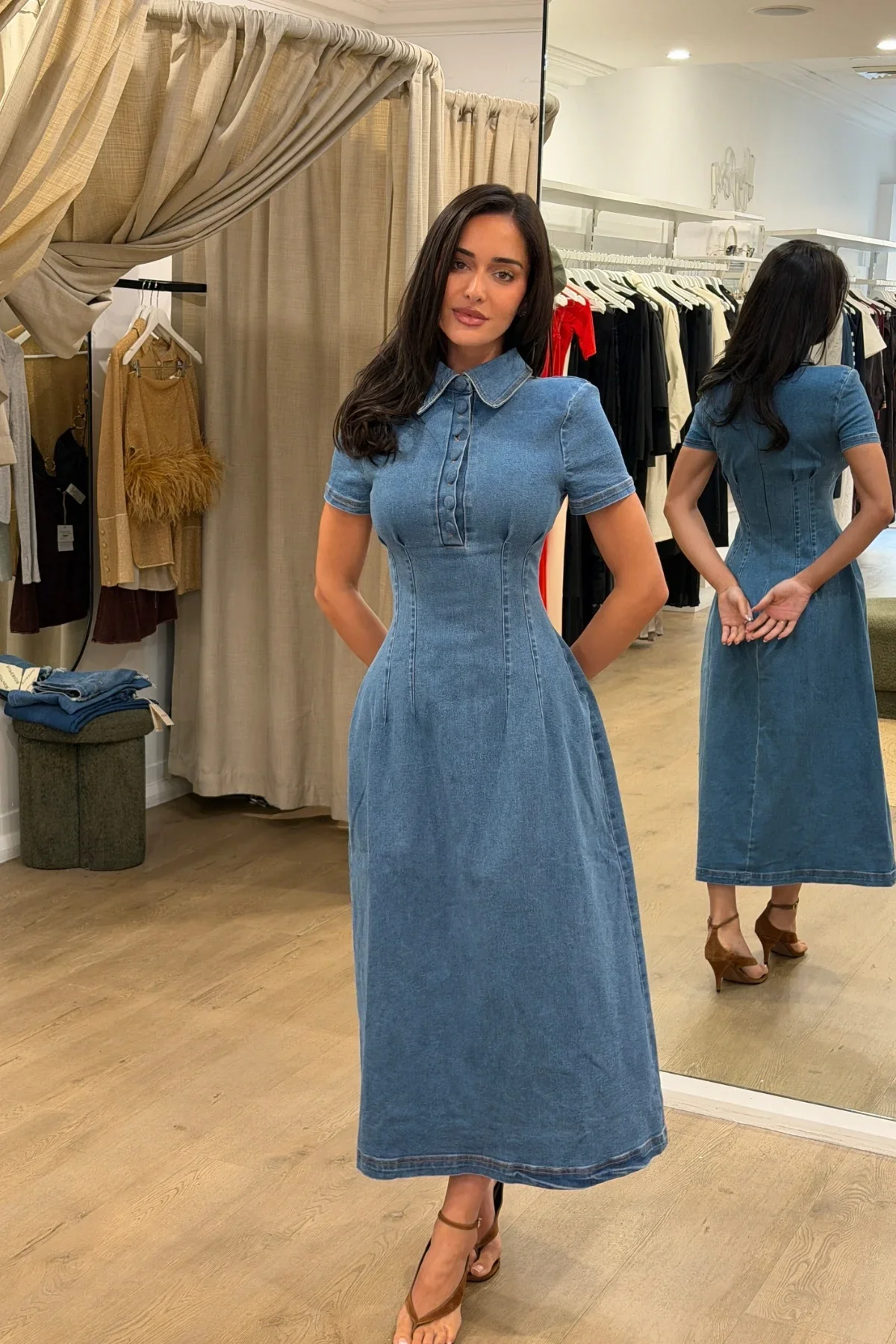 Odd Muse The Ultimate Muse Denim Collared Midi Dress - Light Blue - Image 3