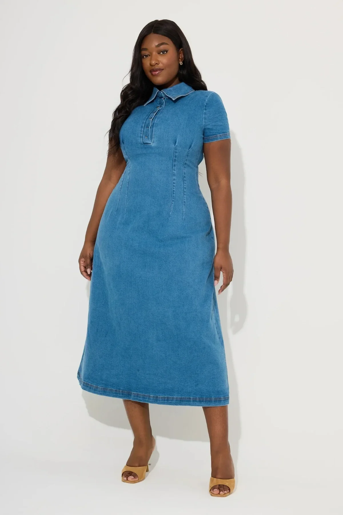 Odd Muse The Ultimate Muse Denim Collared Midi Dress - Light Blue - Image 4