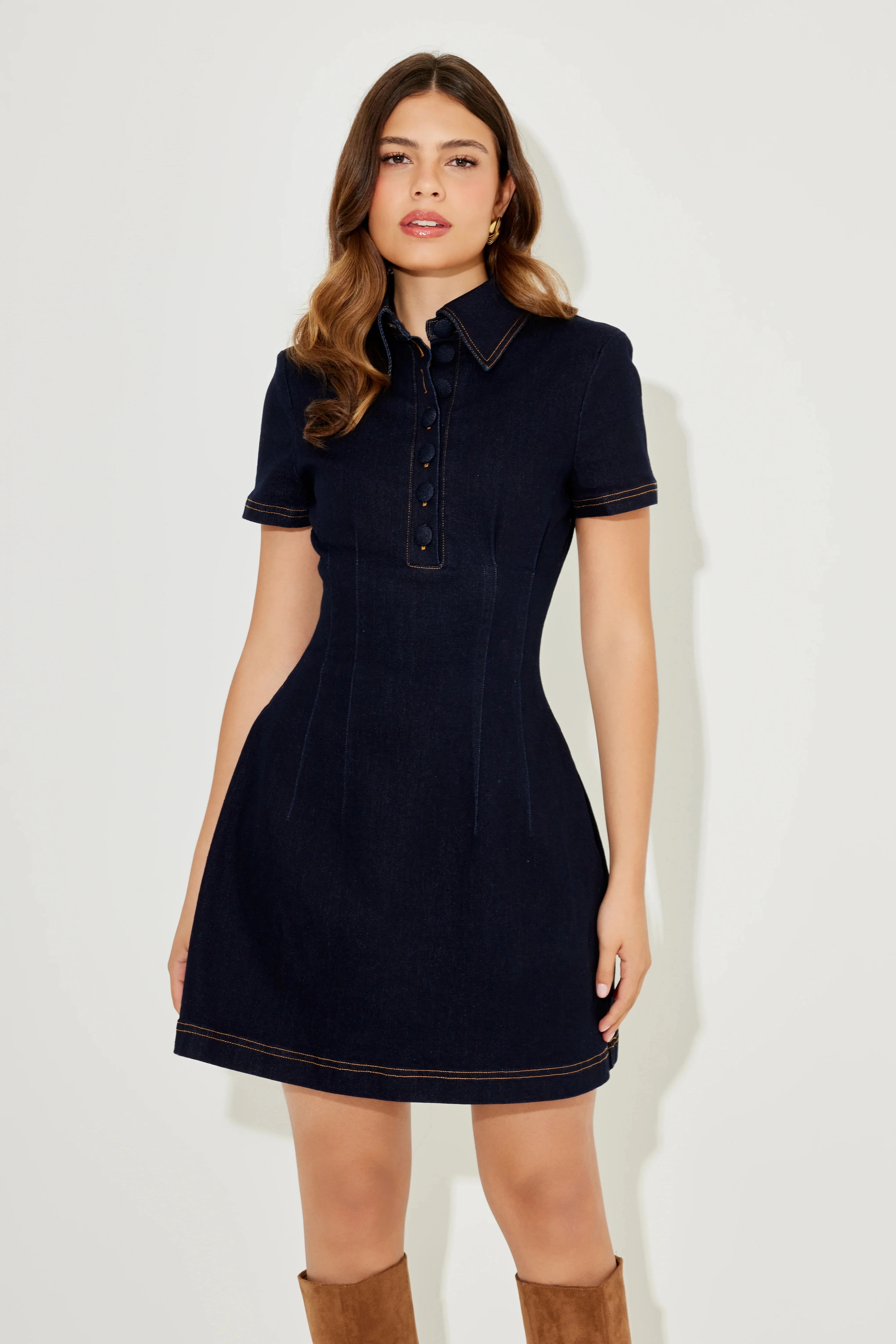 Odd Muse The Ultimate Muse Denim Collared Mini Dress - Dark Blue - Image 2
