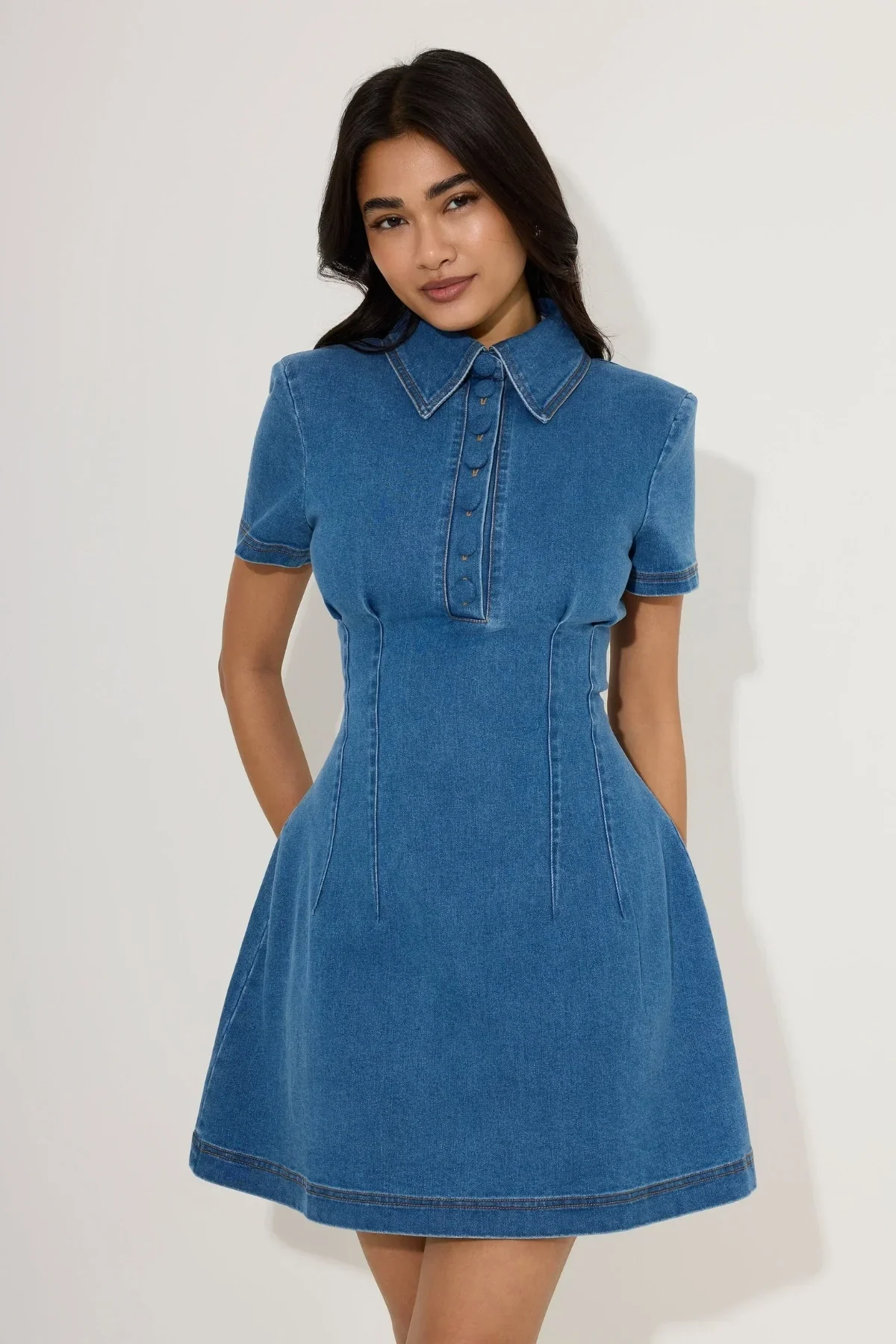 Odd Muse The Ultimate Muse Denim Collared Mini Dress - Light Blue - Image 2