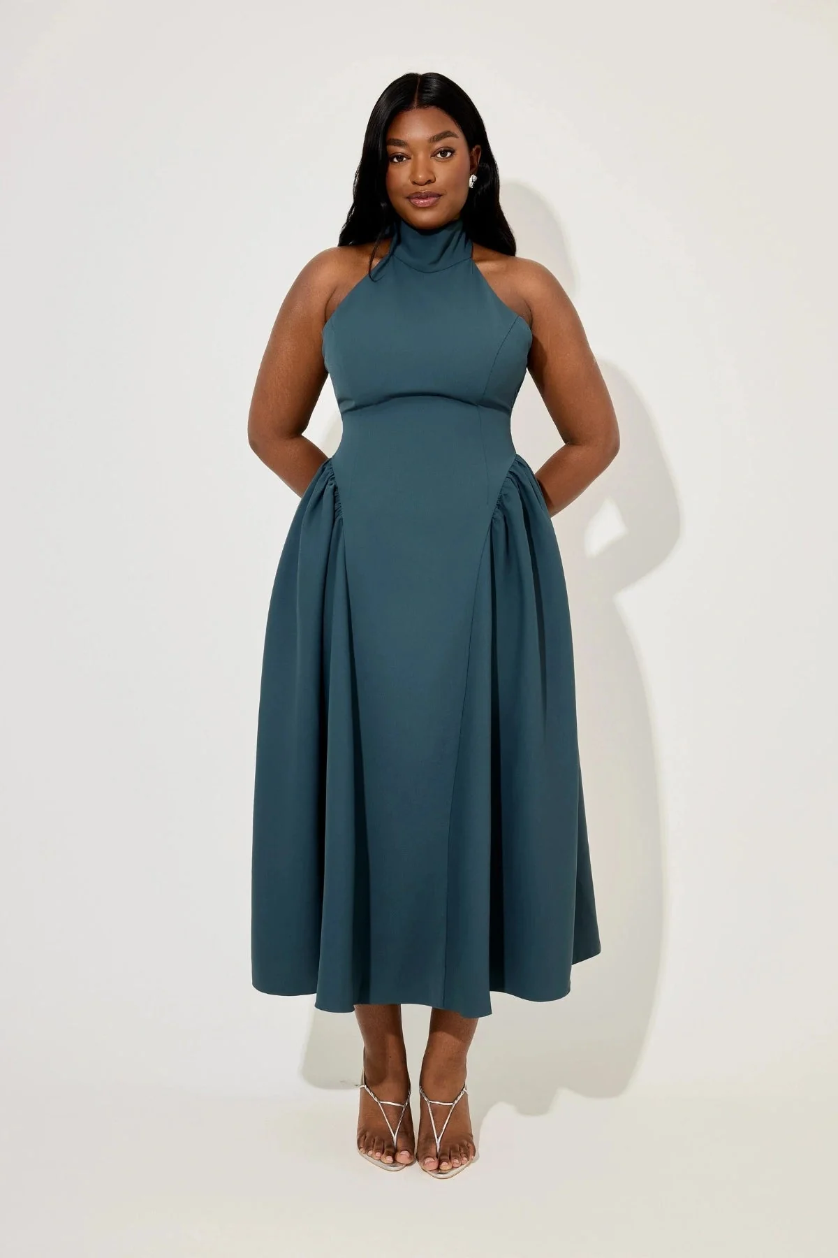 Odd Muse The Ultimate Muse High Neck Gathered Detail Midi Dress - Teal - Image 4