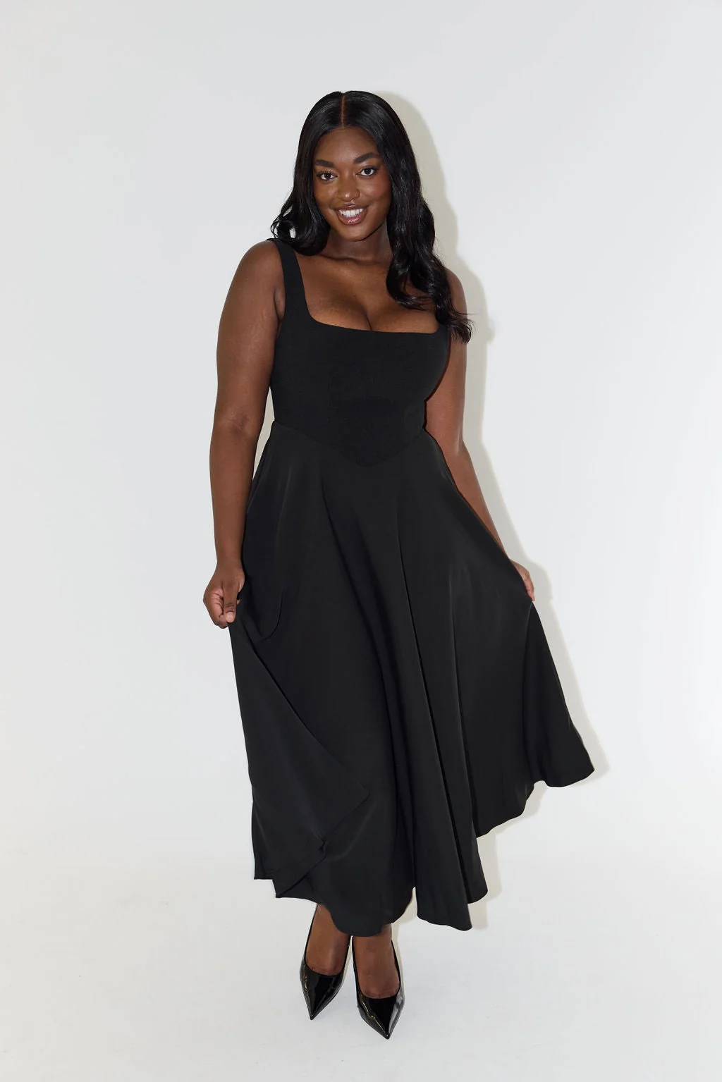 Odd Muse The Ultimate Muse High Waist Square Neck Midi Dress - Black - Image 2