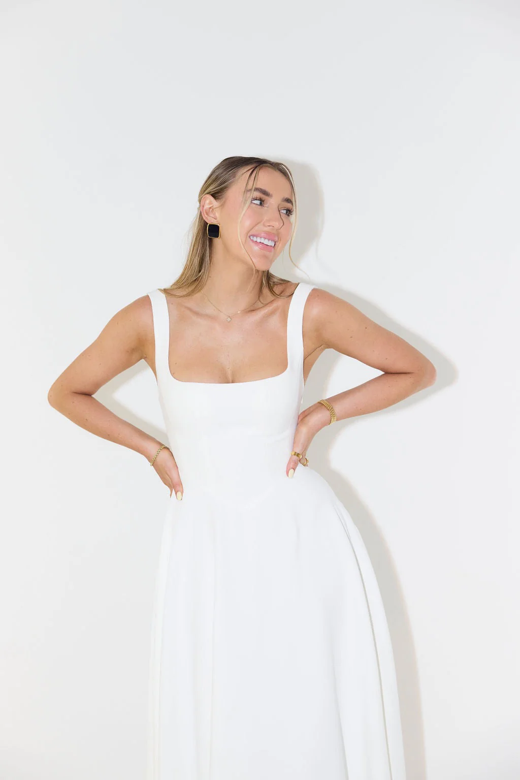 Odd Muse The Ultimate Muse High Waist Square Neck Midi Dress - White - Image 3