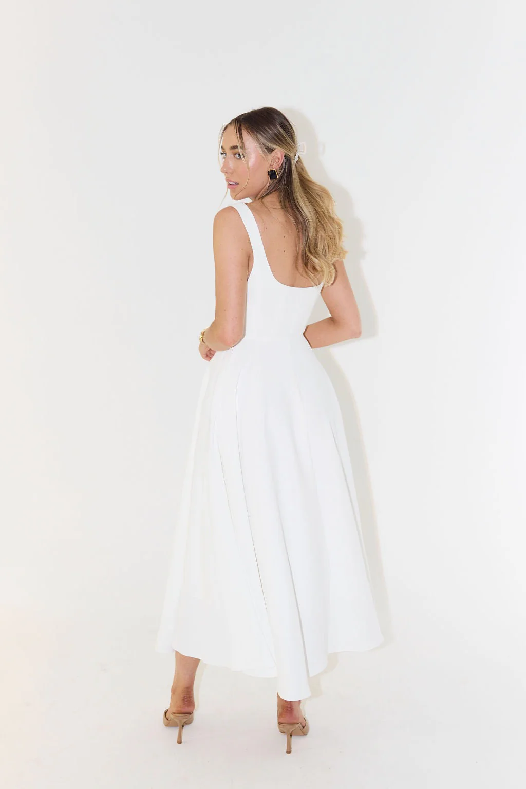 Odd Muse The Ultimate Muse High Waist Square Neck Midi Dress - White - Image 4