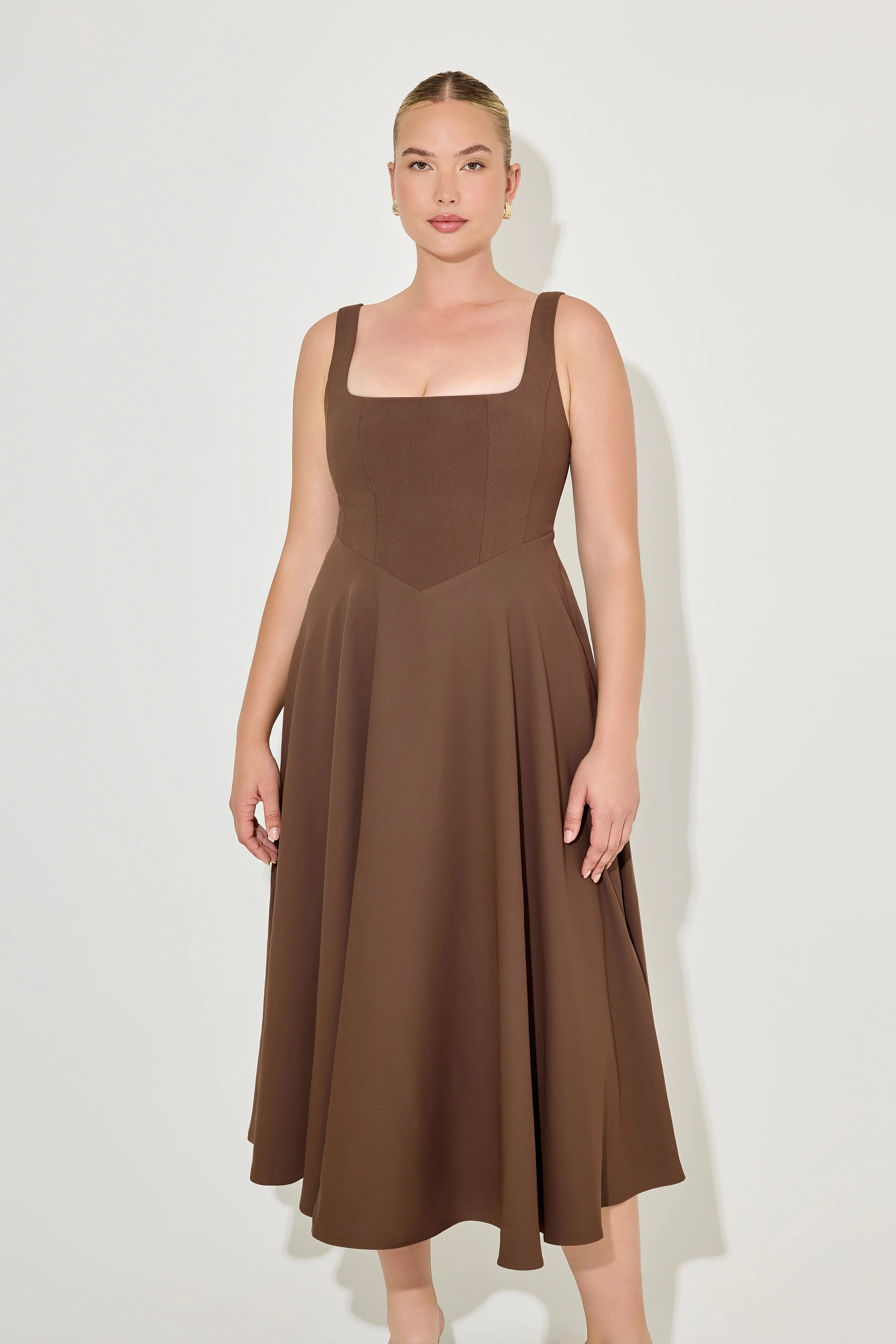 Odd Muse The Ultimate Muse High Waist Square Neck Midi Dress - Chocolate - Image 4