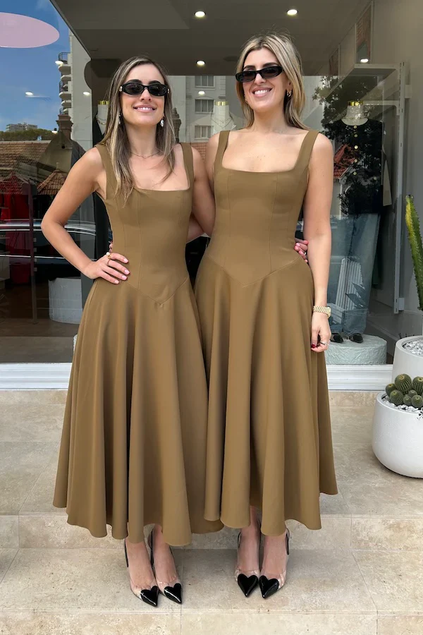 Odd Muse The Ultimate Muse Low Waist Square Neck Midi Dress - Olive - Image 11