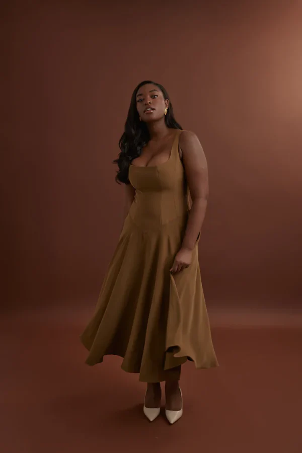 Odd Muse The Ultimate Muse Low Waist Square Neck Midi Dress - Olive - Image 4