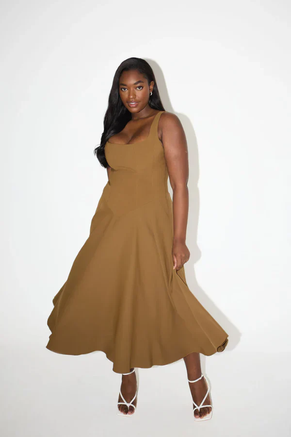 Odd Muse The Ultimate Muse Low Waist Square Neck Midi Dress - Olive - Image 6