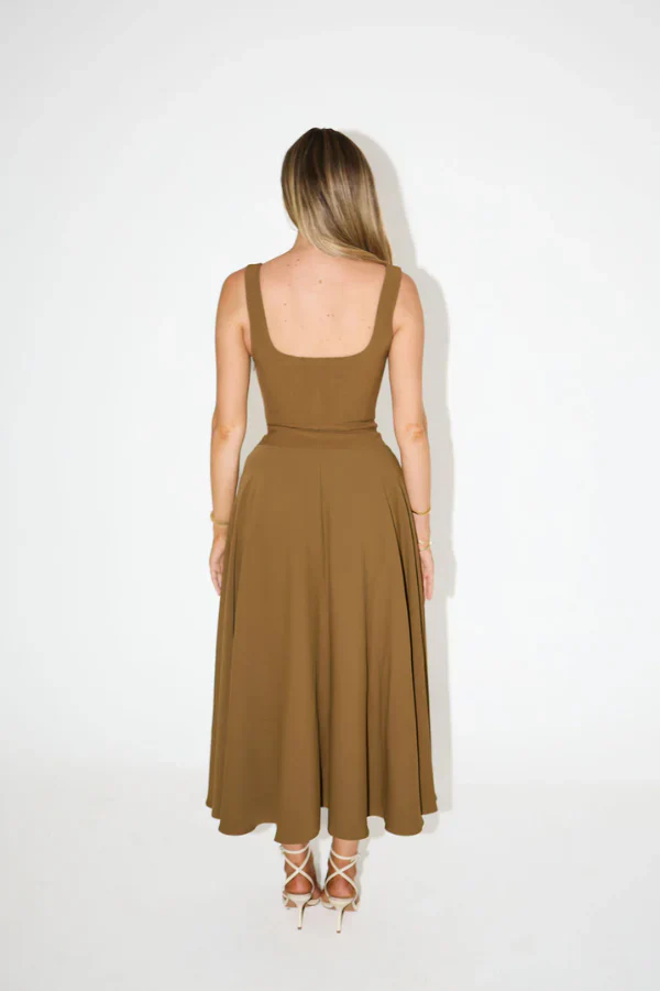 Odd Muse The Ultimate Muse Low Waist Square Neck Midi Dress - Olive - Image 7