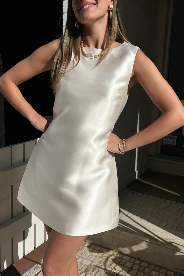 Odd Muse The Ultimate Muse Satin Shift Dress - Ivory - Image 4