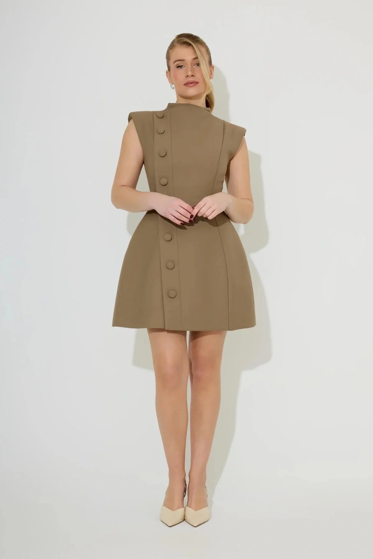 Odd Muse The Ultimate Muse Sleeveless Button Mini Dress - Khaki