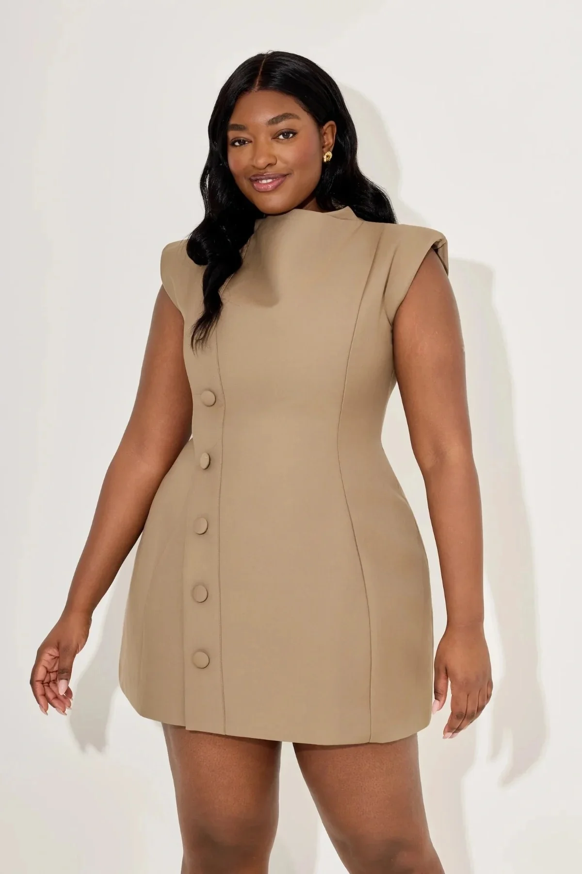 Odd Muse The Ultimate Muse Sleeveless Button Mini Dress - Khaki - Image 4