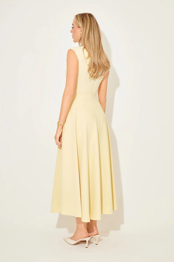 Odd Muse The Ultimate Muse Sleeveless High Waist Midi Dress - Lemon - Image 4