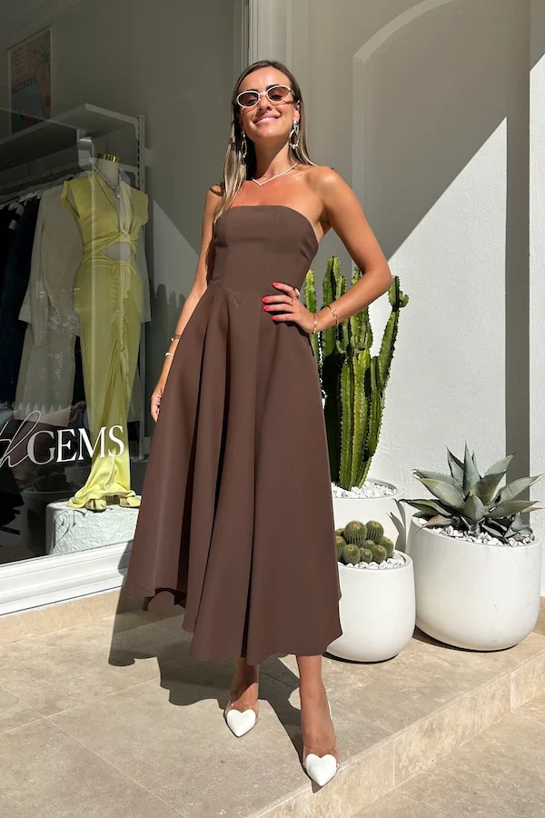 Odd Muse The Ultimate Muse Strapless Midi Dress - Brown - Image 3