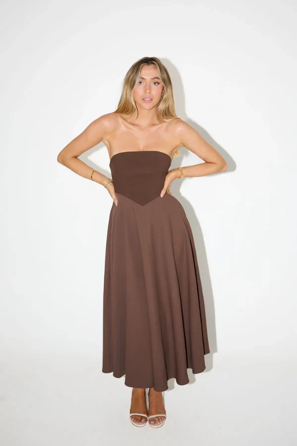 Odd Muse The Ultimate Muse Strapless Midi Dress - Brown - Image 4