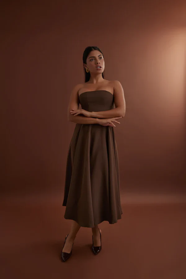Odd Muse The Ultimate Muse Strapless Midi Dress - Brown - Image 7