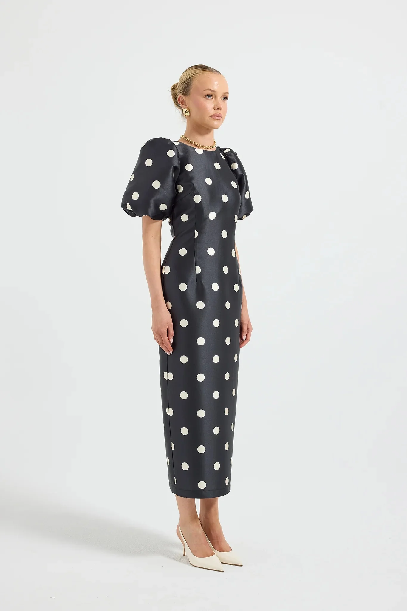 Pasduchas Dottie Sleeve Midi Dress - Black & Cream - Image 3