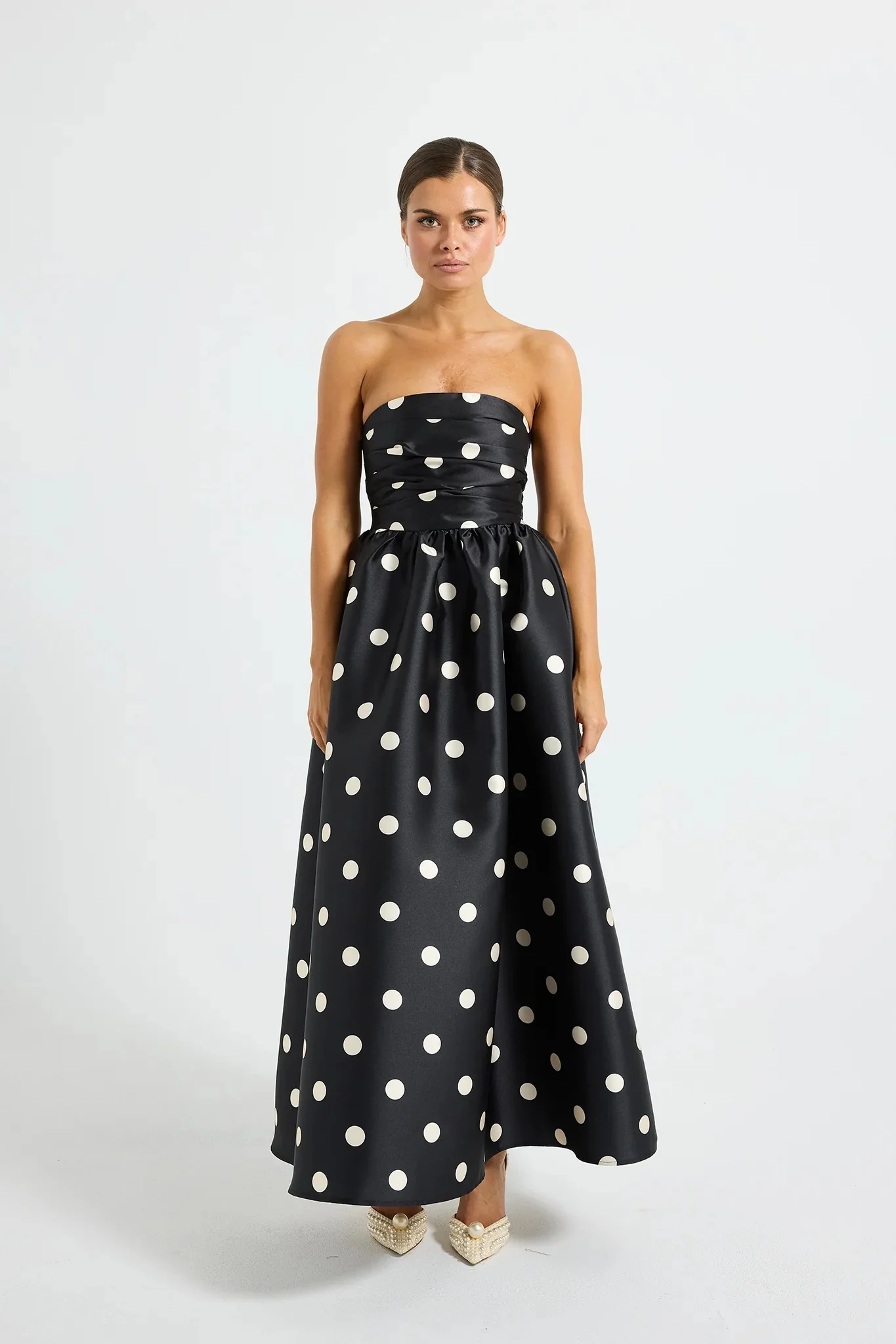 Pasduchas Dottie Strapless Midi Dress - Black & Cream