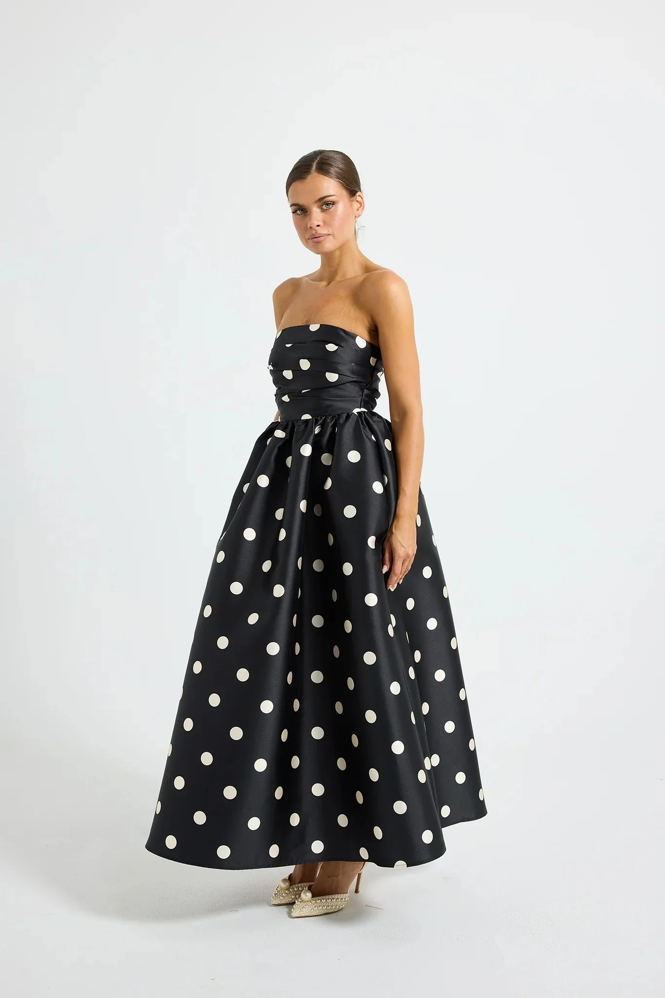 Pasduchas Dottie Strapless Midi Dress - Black & Cream - Image 2