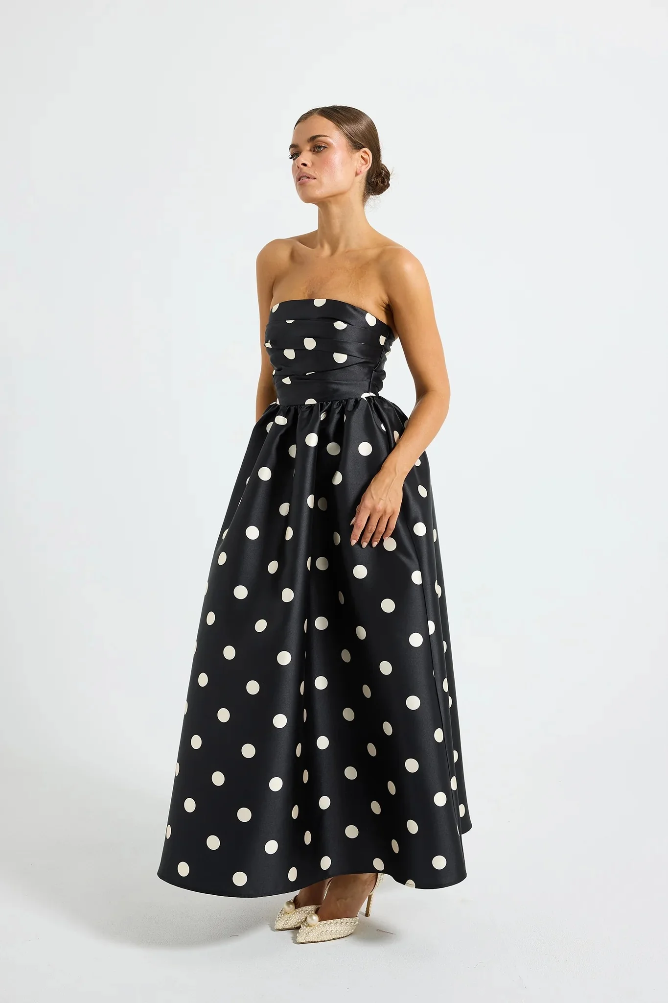 Pasduchas Dottie Strapless Midi Dress - Black & Cream - Image 3
