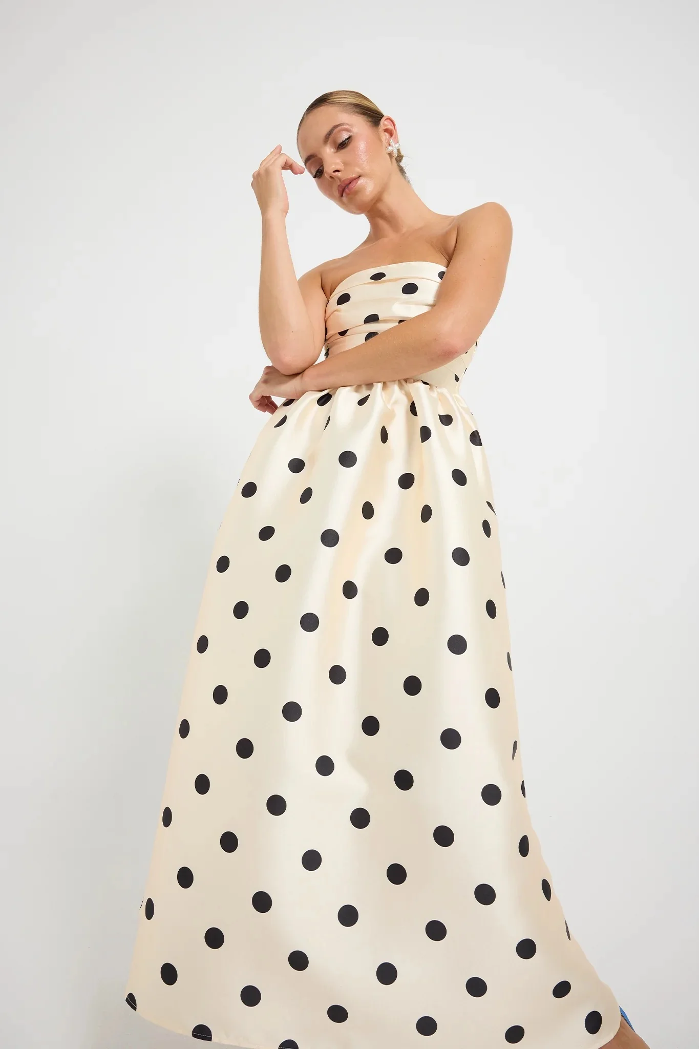 Pasduchas Dottie Strapless Midi Dress - Cream Black - Image 4