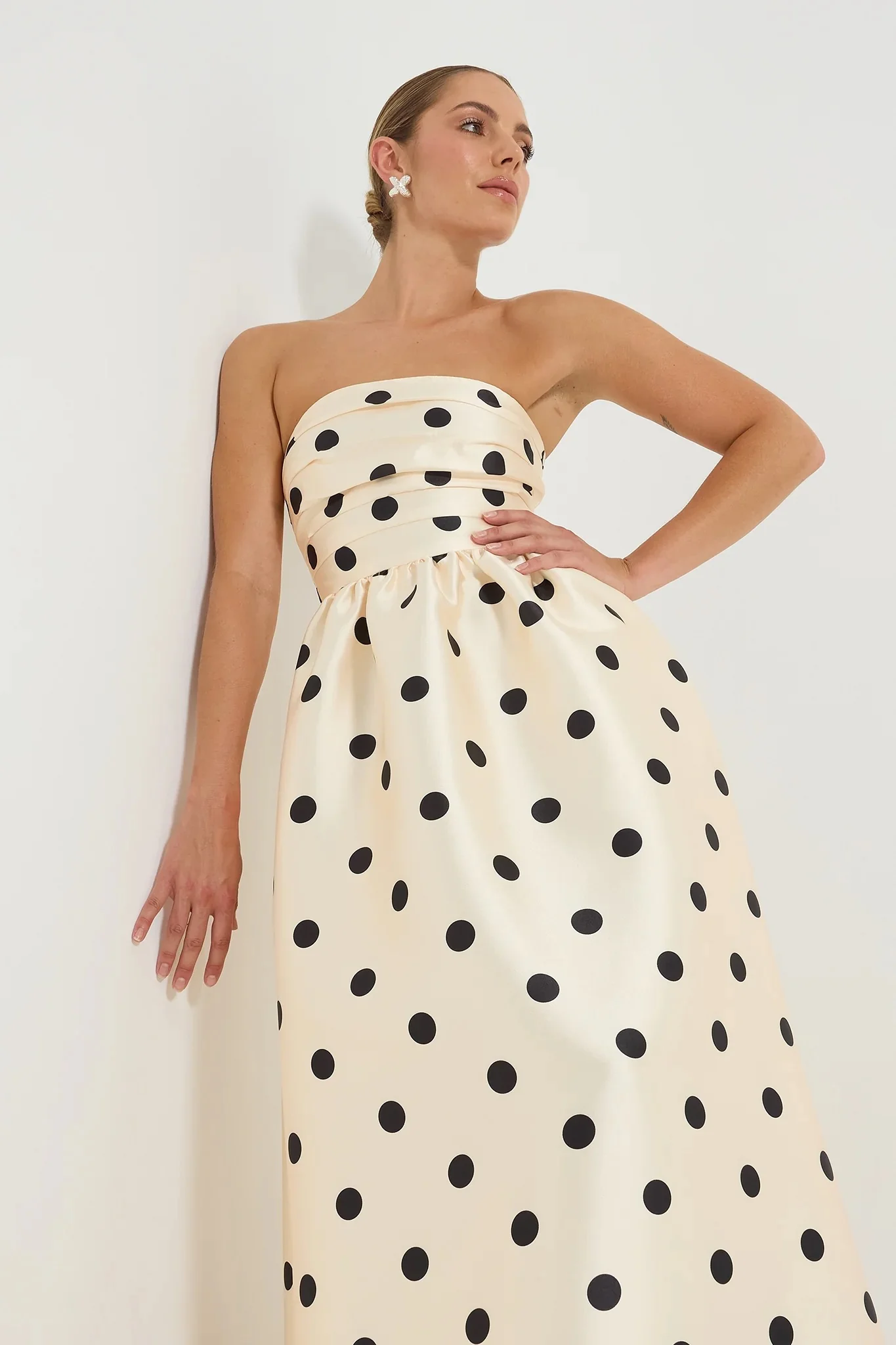 Pasduchas Dottie Strapless Midi Dress - Cream Black - Image 5